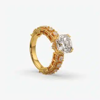 Cushion Diamond Ring with Multi-Row Pavé