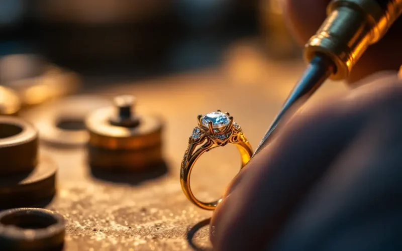 Jeweler resizing a ring.