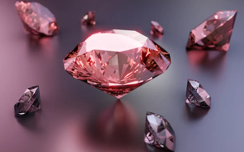 "Sparkling diamond ring reflecting light on a sleek surface"