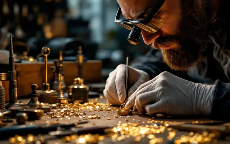 Jeweler crafting a custom engagement ring.