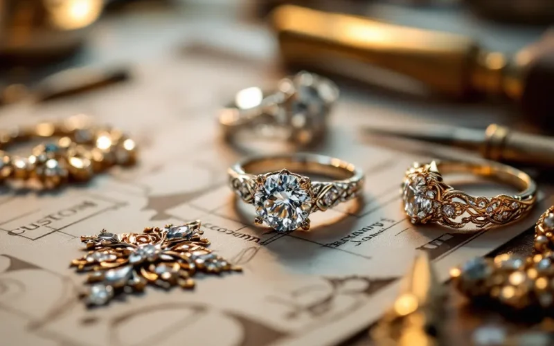 "Close-up of a custom diamond ring."